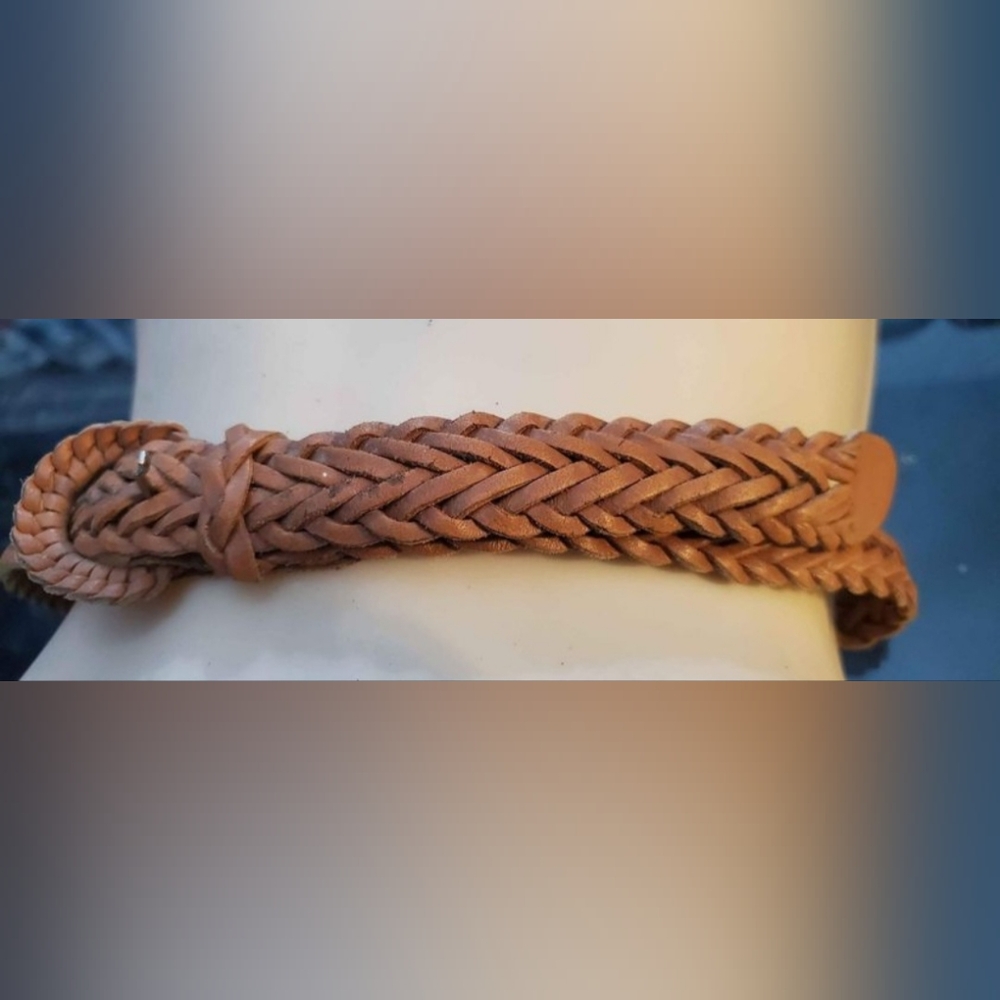 VTG 70s-80s Argentina Brown Woven Leather Belt Unisex Western Southwestern Boho - Picture 3 of 5